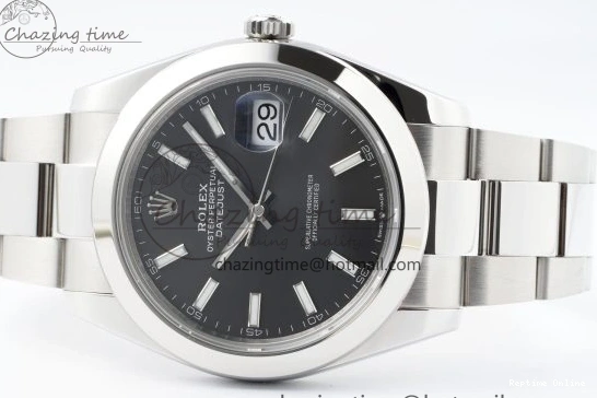 0107 Sophisticated DateJust 41 SS Polished Bezel KING 1:1 Best Edition 904L Steel Gray Stick Dial on Oyster Bracelet VR 2162